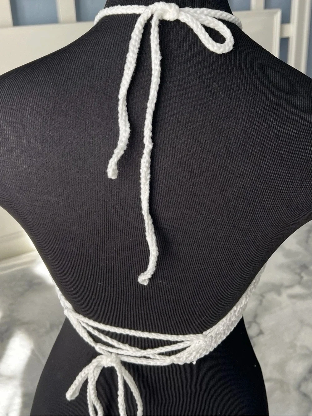 White Crochet Halter Crop Top cotton